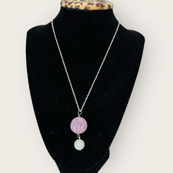 Large carved amethyst pendant silver wire matching necklace - Picture 5 of 6